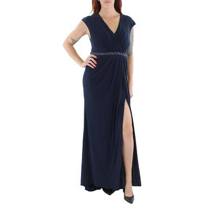 Pre-owned Mac Duggal Womens Faux Wrap Long Party Evening Dress Gown Bhfo 2664 In Blue