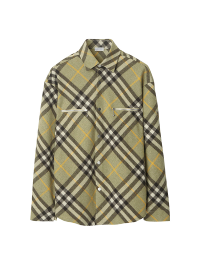 Burberry Checked Wool-blend Shirt Jacket In Green