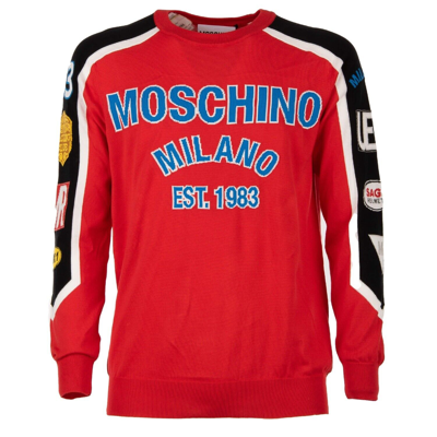 Pre-owned Moschino Couture Cotton Sweatshirt Sweater With Logo Print Red Blue 11508