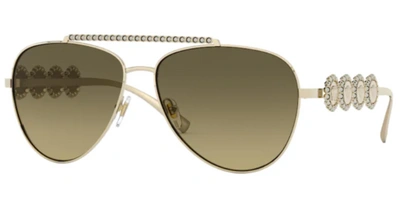 Pre-owned Versace Sunglasses Ve2219b 1252g9 59mm Pale Gold / Brown Gradient Grey Lens