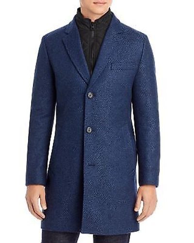 Pre-owned Hugo Boss Hugo  Men's Milogan Wool Blend Textured Slim Fit Coat (38r, Dark Blue)