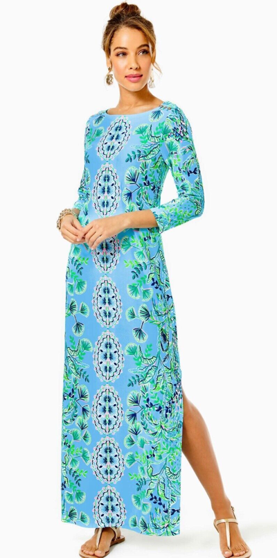 Pre-owned Lilly Pulitzer $298  Seralina Chillylilly Maxi Dress Frenchie Blue Shells S M