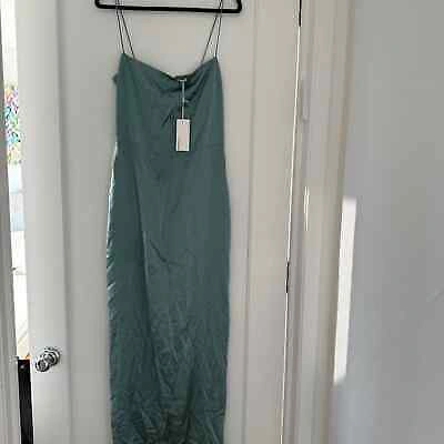 Pre-owned Reformation Frankie Sleeveless Maxi Silk Dress Verdigris Center  Back Slit Sz 6 In Blue | ModeSens