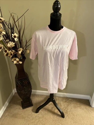 Pre-owned Burberry Women Pink Logo Print Stretch Cotton Oversized T-shirt Size L $440+ Tax