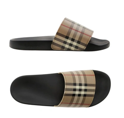 Pre-owned Burberry Last One  Men's Furley Vintage Check Slides Size 41/ 8 Us In Beige