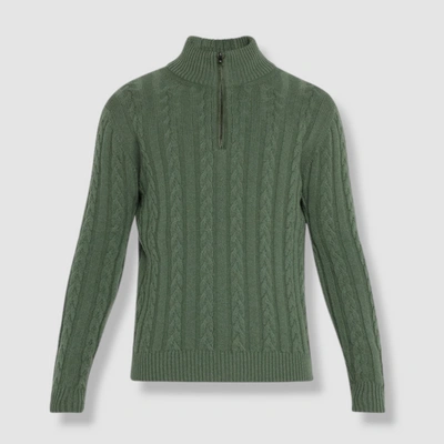 Pre-owned Goodman $896 Bergdorf  Men Green Cable-knit Cashmere Rib Half-zip Sweater Sz Xl