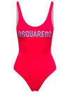 Dsquared2 Red One Piece Swimsuit With Lettering In Nylon Stretch Woman  In Red/light Blue