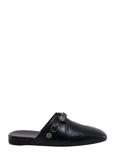 Balenciaga Cagole Leather Stud Slipper Mules In Black