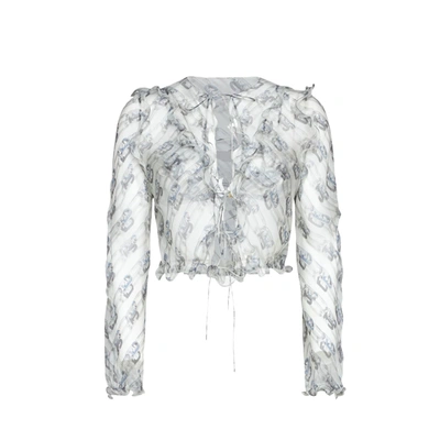 Fendi Print Silk Chiffon Shirt In Gray