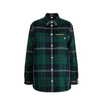 Burberry Embroidered Logo Check Wool Overshirt Dark Viridian Green In Green