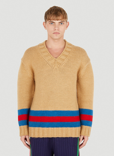 Gucci Striped Sweater Male Beige In Cream
