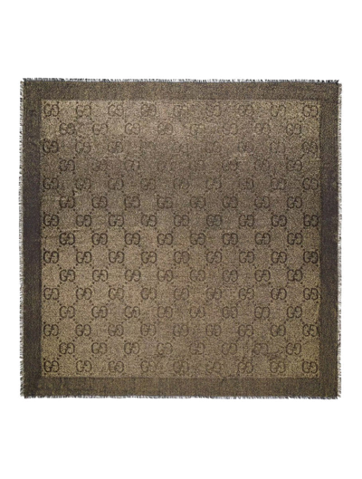 Gucci Women Gg Jacquard Lamé Shawl In Brown