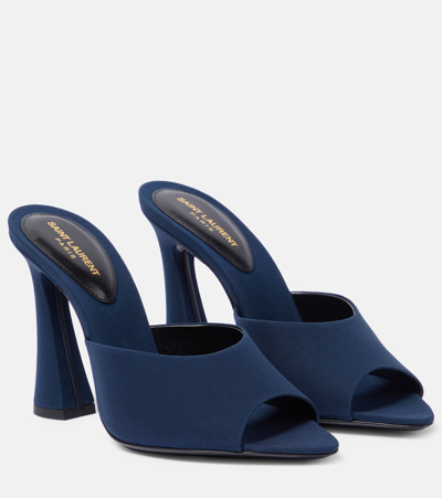 Saint Laurent Suite Silk Satin Mules In Blue