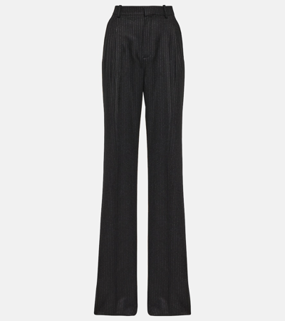 Saint Laurent Pinstripe High-rise Wool Wide-leg Trousers In Noir Craie