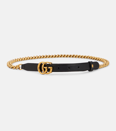 Gucci Gg Chain And Leather Belt In Gold