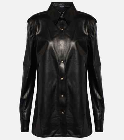 Tom Ford Leather Shirt In Black