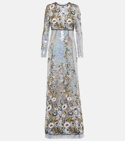 Giambattista Valli Embroidered Sequin Long Sleeve Gown In Multi