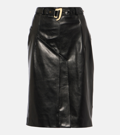 Tom Ford Belted Leather Midi Skirt In Black