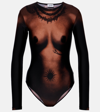 Jean Paul Gaultier Graphic-print Long-sleeve Bodysuit In Darknude