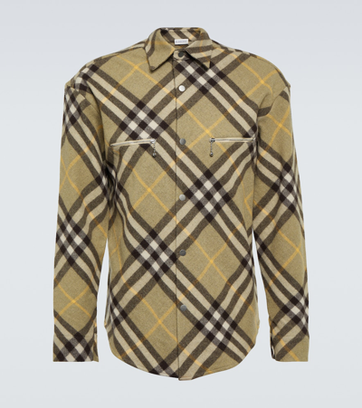 Burberry Check Wool Blend Overshirt In Brown