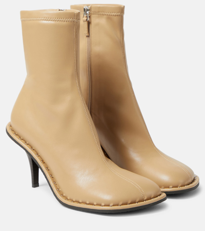 Stella Mccartney Embellished Faux Leather Ankle Boots In Beige