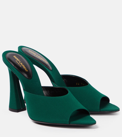 Saint Laurent Suite 105mm Silk Mules In Green