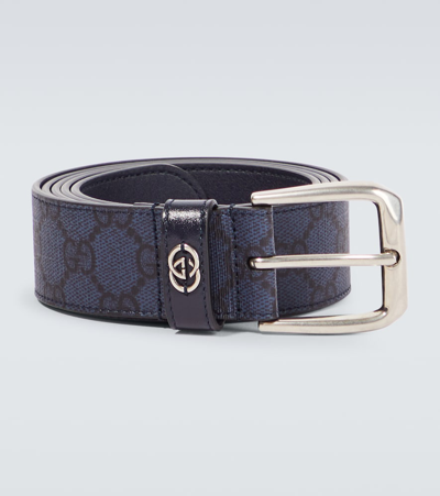 Gucci Gg Leather Belt In Blue