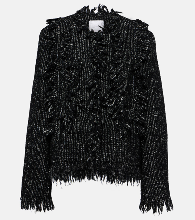 Sacai Fringed Wool-blend Tweed Jacket In Black