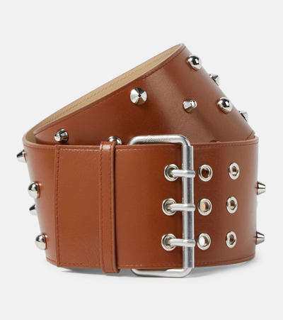Blumarine Wide Studded Leather Belt In Brown