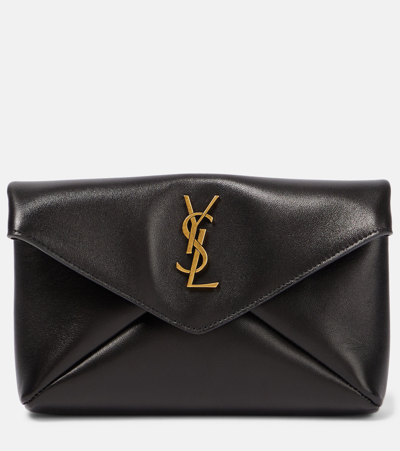 Saint Laurent Cassandre Small Leather Pouch In Black