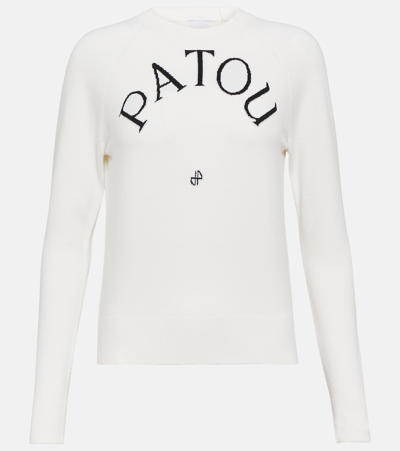 Patou Logo Wool-blend Jacquard Sweater In White