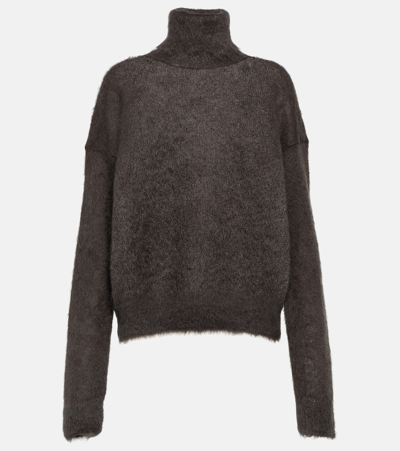 Saint Laurent Mohair-blend Turtleneck Sweater In Brown