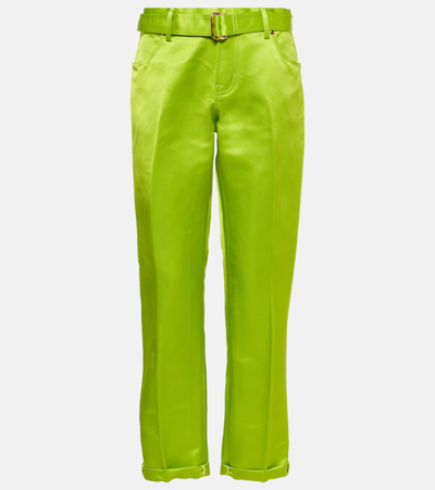 Tom Ford Cuffed Silk Straight Pants In Green