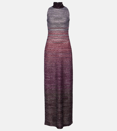 Missoni Sequined Metallic Knit Maxi Dress In Purple