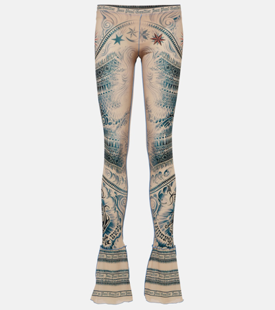 Jean Paul Gaultier Graphic-print Flared Leggings In Beige