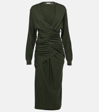Lemaire Trompe-l'ail Wool-blend Midi Dress In Green