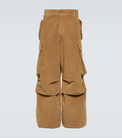 Alanui Velvet Cotton Corduroy Cargo Pants In Brown