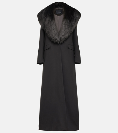 Costarellos Faux Fur-trimmed Wool-blend Coat In Black