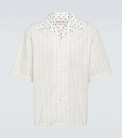 Marni 条纹编织棉质保龄球衬衫 In White