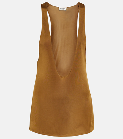 Saint Laurent Plunging Neck Tank Top In Brown