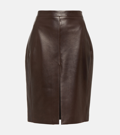 Saint Laurent Leather Pencil Skirt In Marrone Eb
