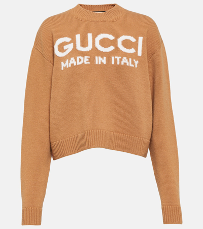 Gucci Wool Top With  Intarsia In Beige