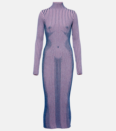 Jean Paul Gaultier Metallic-striped Wool-blend Dress In Pink