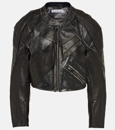 Acne Studios Patchwork Leather Biker Jacket In Black