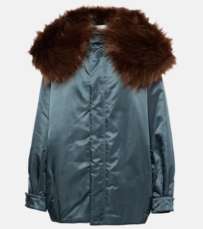 Alaïa Oversized Faux Fur-trimmed Parka In Lichen