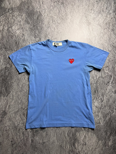 Pre-owned Comme Des Garçons Play 00s  Small Heart Basic Logo Tee In Light Blue