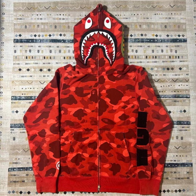 Pre-owned Bape Color Camo Detachable Shark Full Zip Hoodie In Red