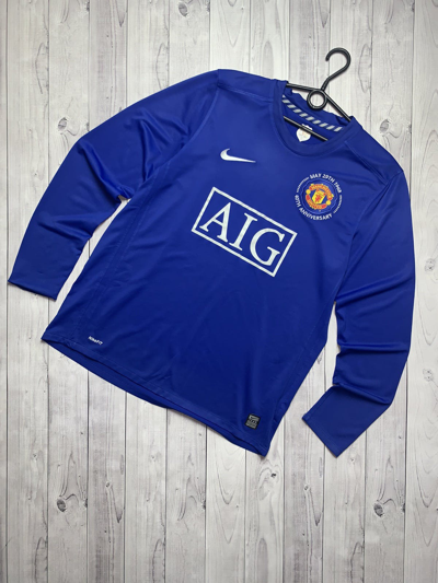 Pre-owned Manchester United X Soccer Jersey Vintage Nike Soccer Jersey Manchester United Long Blue