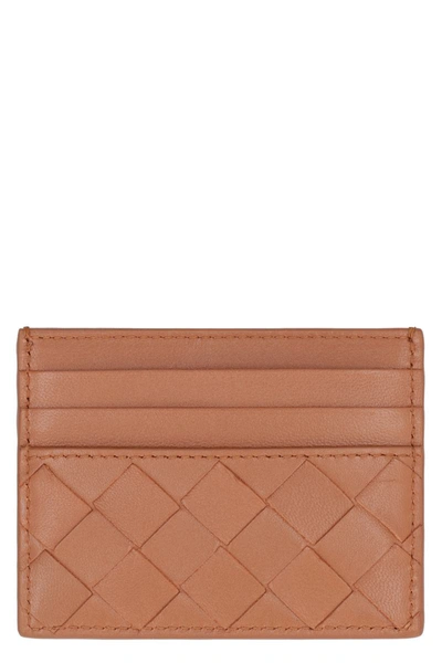 Bottega Veneta Women's Intrecciato Leather Cardholder In Saddle Brown