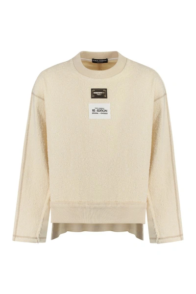 Dolce & Gabbana Logo Detail Cotton Sweatshirt In Panna